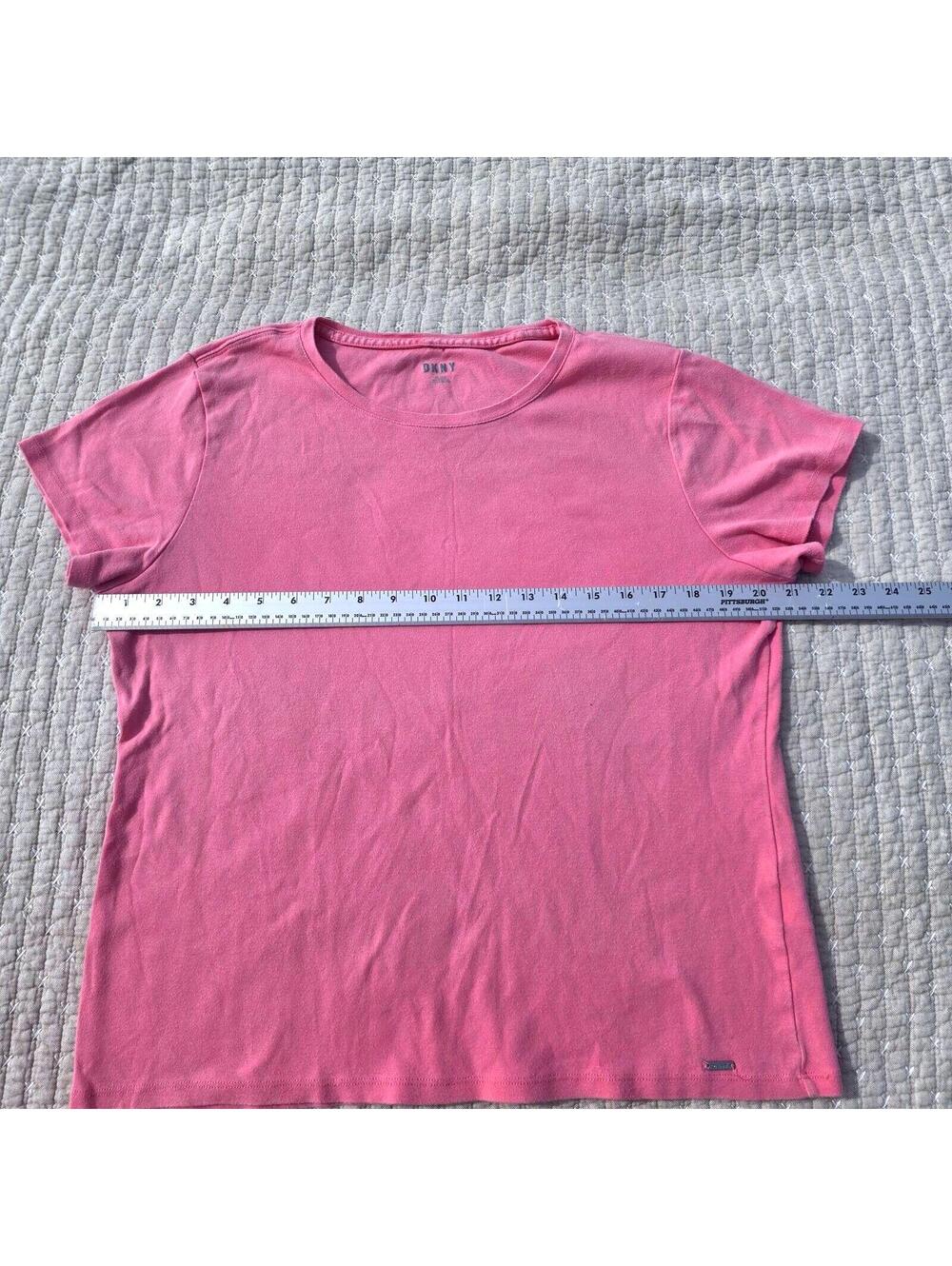 DKNY Pink Barbiecore Bubblegum Cotton T-shirt sz XL - Picture 4 of 6